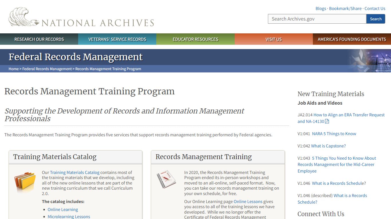 Records Management Training Program | National Archives