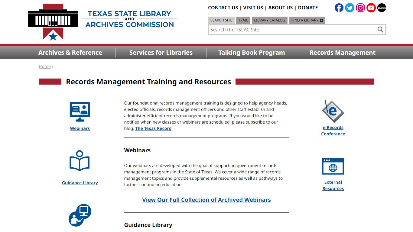 Training for State and Local Records Managers | TSLAC