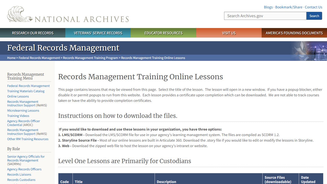 Records Management Training Online Lessons | National Archives